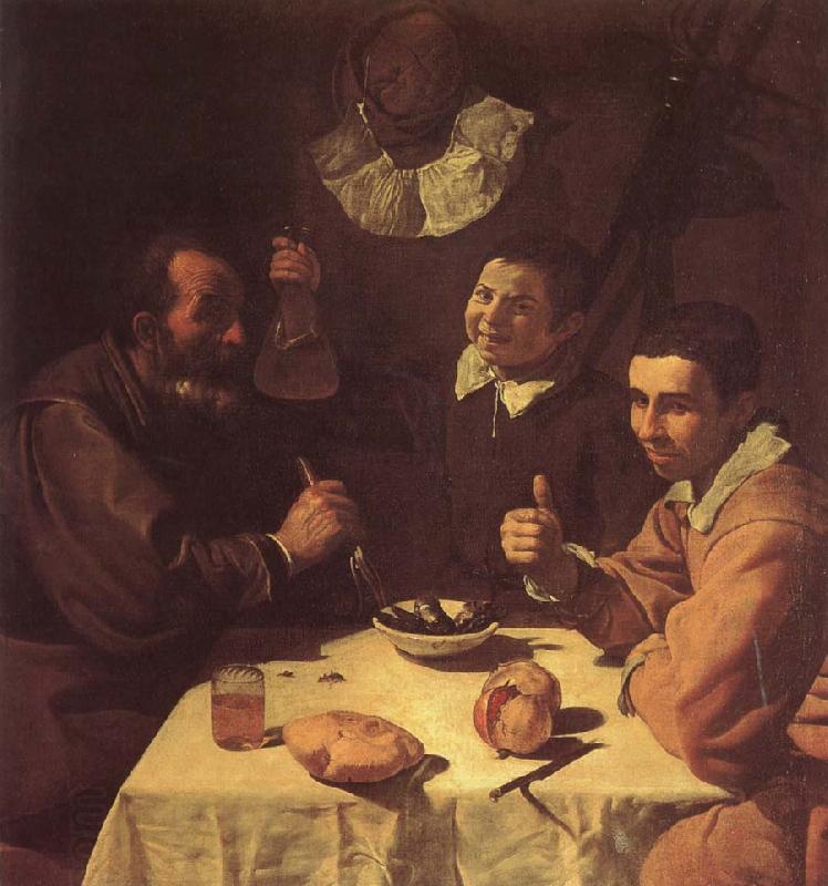 VELAZQUEZ, Diego Rodriguez de Silva y The three man beside the table oil painting picture